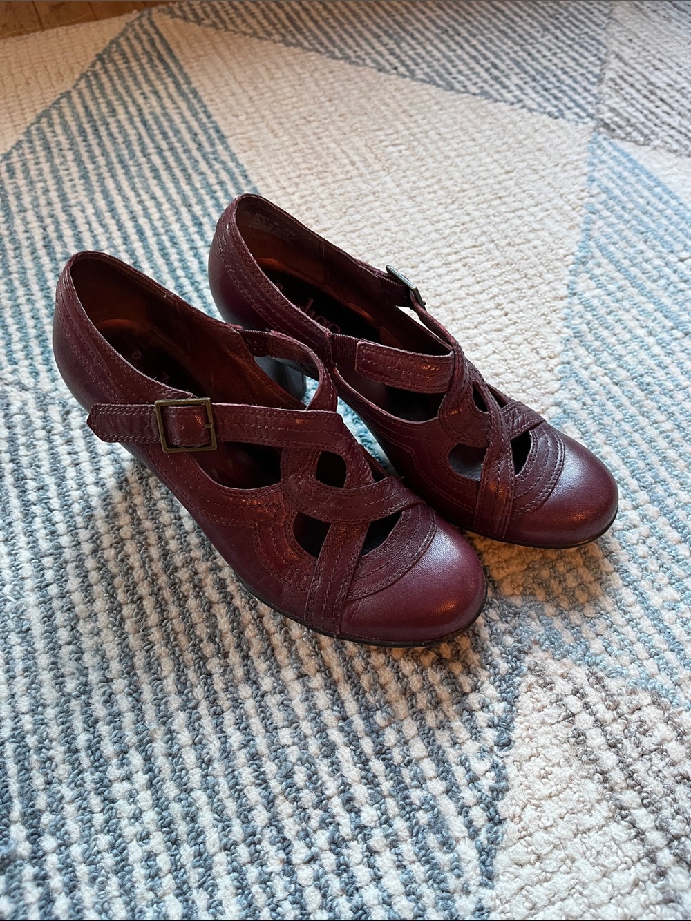 Indigo Burgundy Cutout Strap Heels